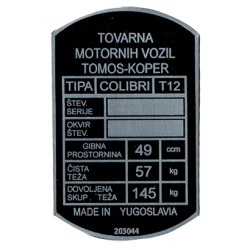 Tablica ID Tomos Colibri T12 Tablica ID Tomos Colibri T12